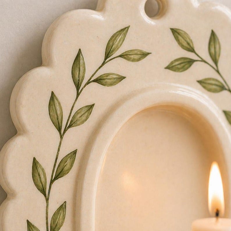 Keramik Wandkerzenhalter Wandleuchte mit handgemalten Blattdetails
