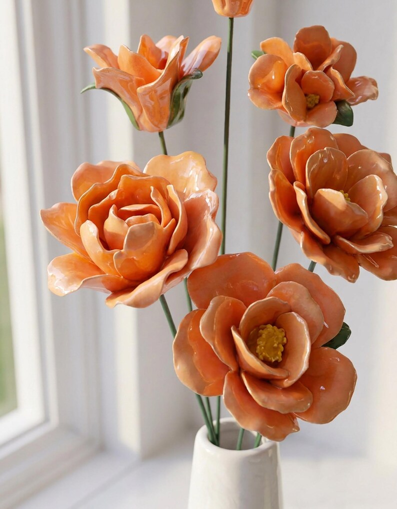Glasierte Keramik Pfingstrose & Kamelie Kunstblumen, 42 cm Blumenstrauß