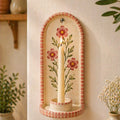 Keramik Wandkerzenhalter mit Handgemaltem Rotem Blumendesign