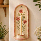 Keramik Wandkerzenhalter mit Handgemaltem Rotem Blumendesign