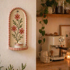 Keramik Wandkerzenhalter mit Handgemaltem Rotem Blumendesign