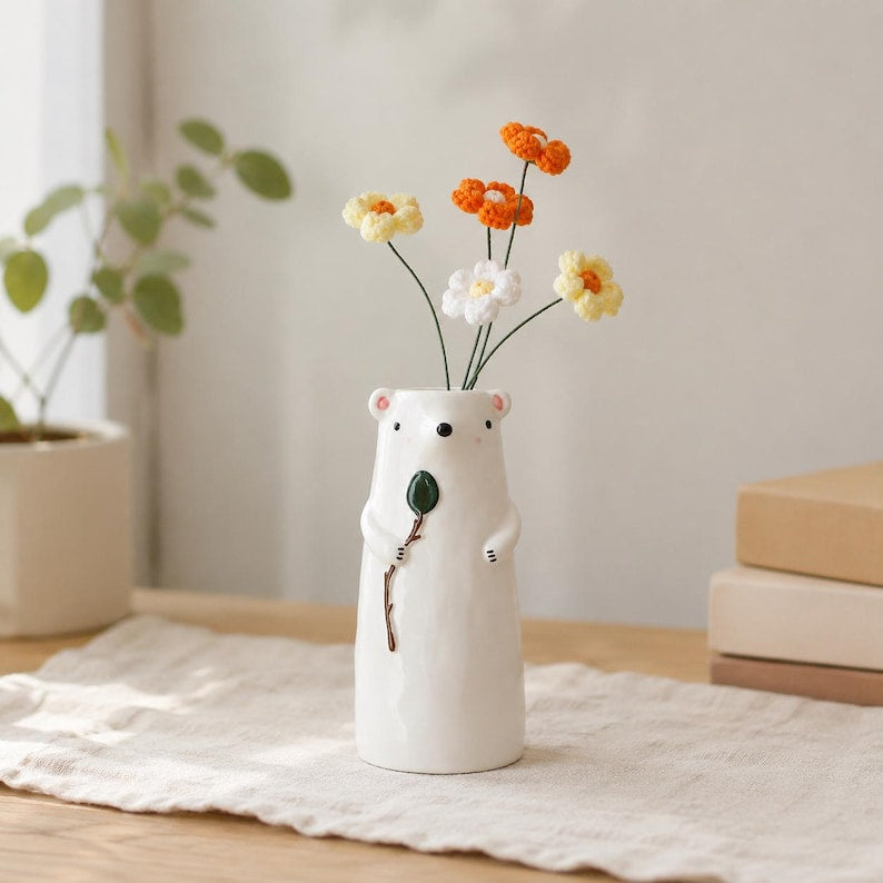 Keramik Bär und Hund Blumenvase, Tiervase, Wohnkultur
