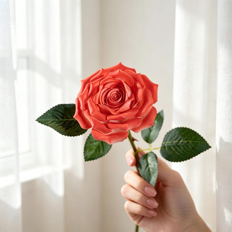 Keramik Rose handgefertigt, dekorativer Blumenstiel 10 cm Blütendurchmesser, Innenraum Dekoration