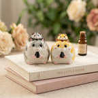 Keramik Tierfigur mit Holzsockel, 5 cm Schreibtischdekoration, Hamster Figur