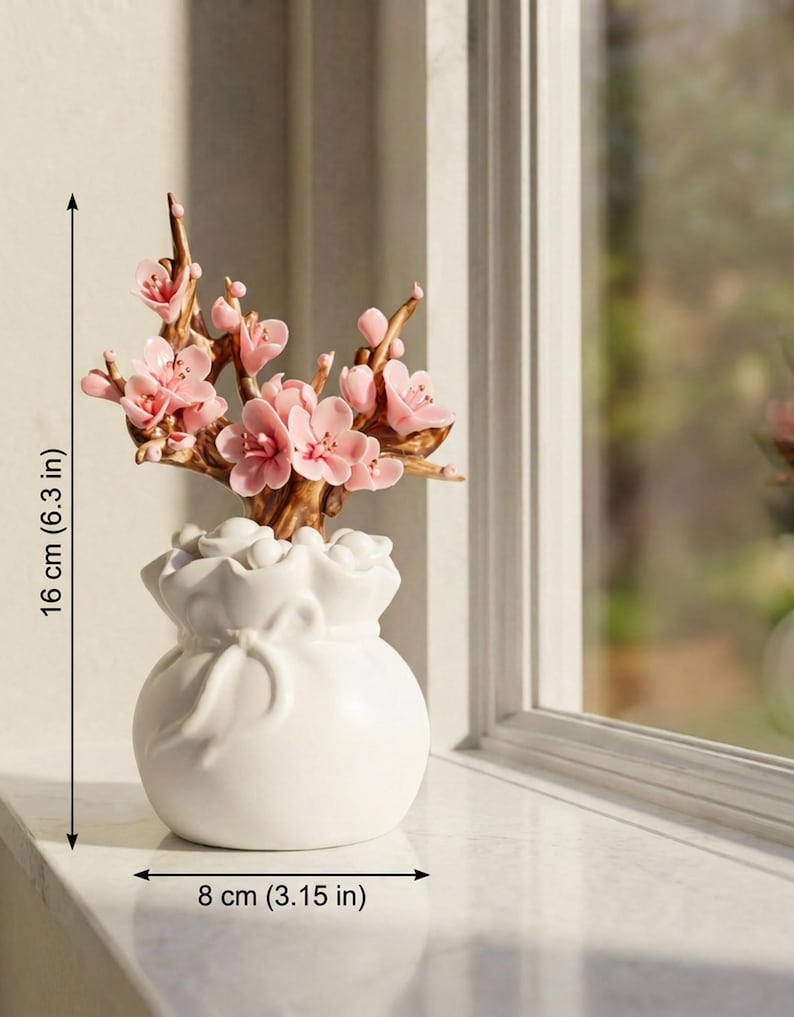 Keramik Kirschblütenvase Skulptur, rosa Blumenraum Dekor