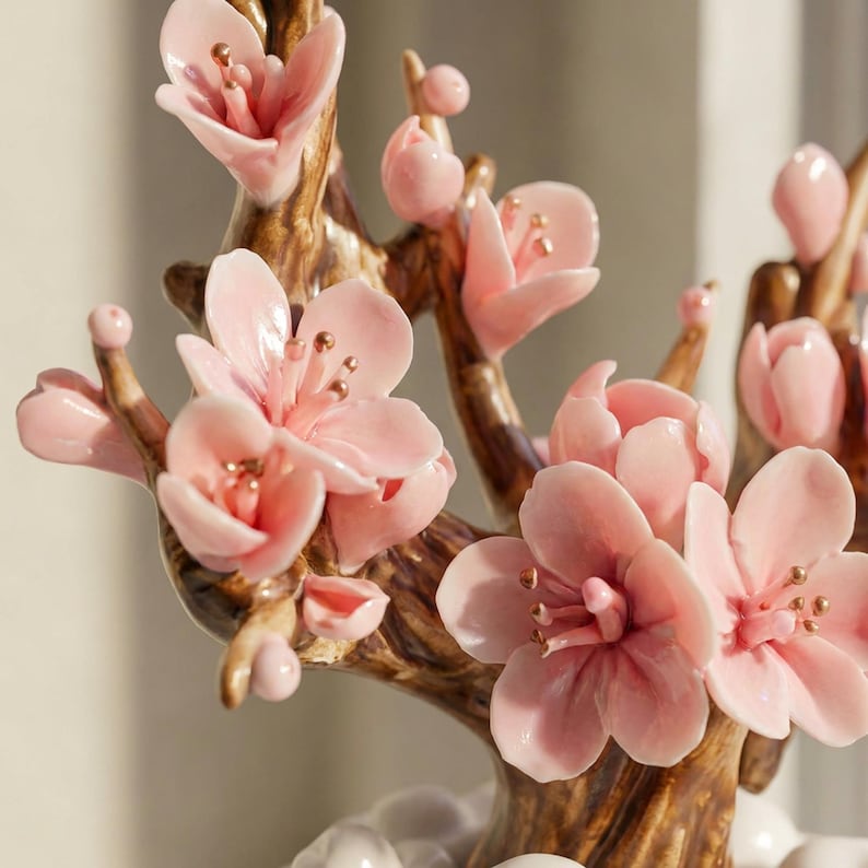 Keramik Kirschblütenvase Skulptur, rosa Blumenraum Dekor