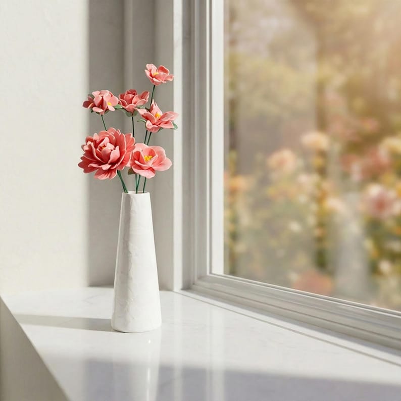 Glasierte Keramik Pfingstrose & Kamelie Kunstblumen, 42 cm Blumenstrauß