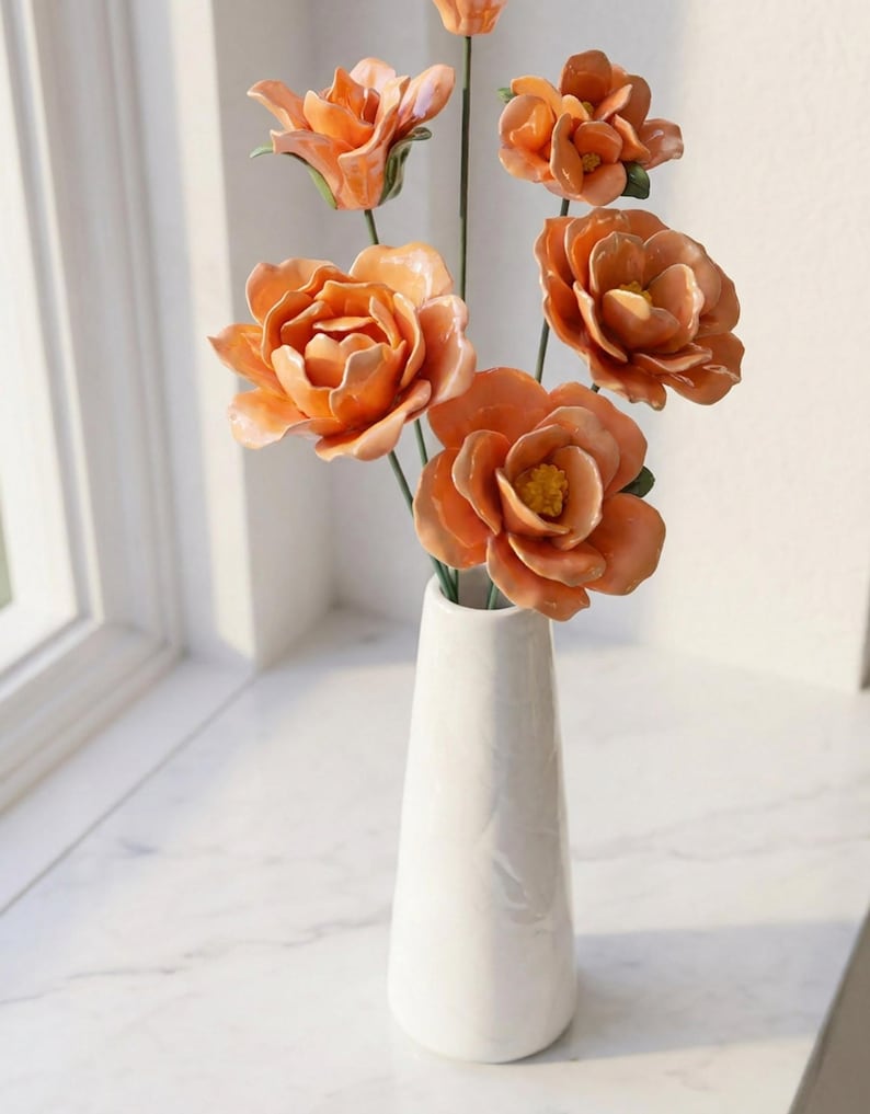 Glasierte Keramik Pfingstrose & Kamelie Kunstblumen, 42 cm Blumenstrauß