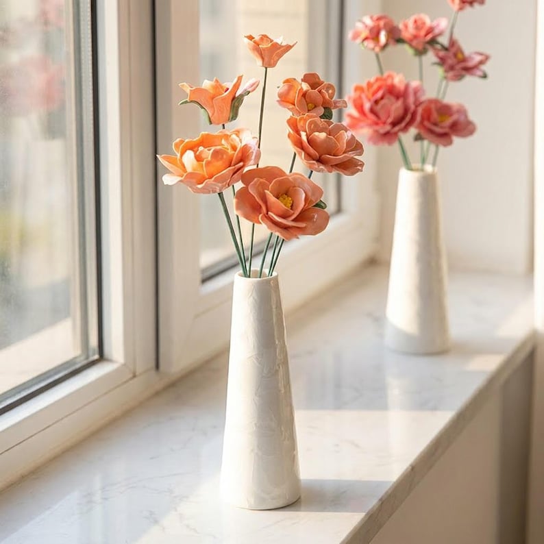 Glasierte Keramik Pfingstrose & Kamelie Kunstblumen, 42 cm Blumenstrauß