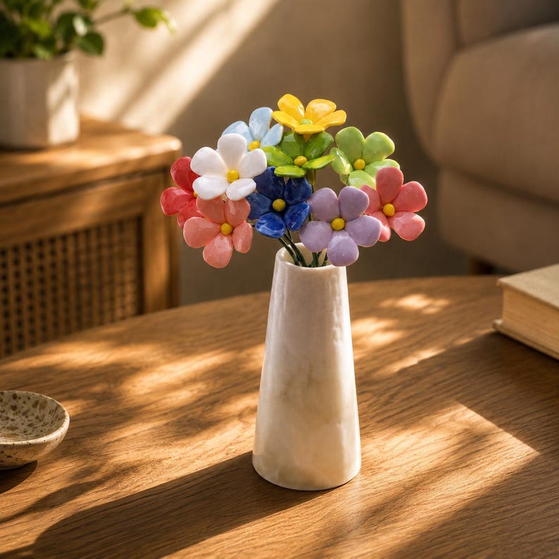 Vergissmeinnicht Keramikblumen, Blauer Blumenstrauß, Handgefertigter Blumendekor