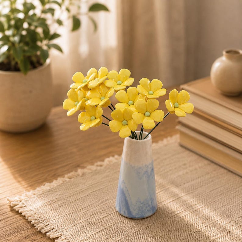 Vergissmeinnicht Keramikblumen, Blauer Blumenstrauß, Handgefertigter Blumendekor