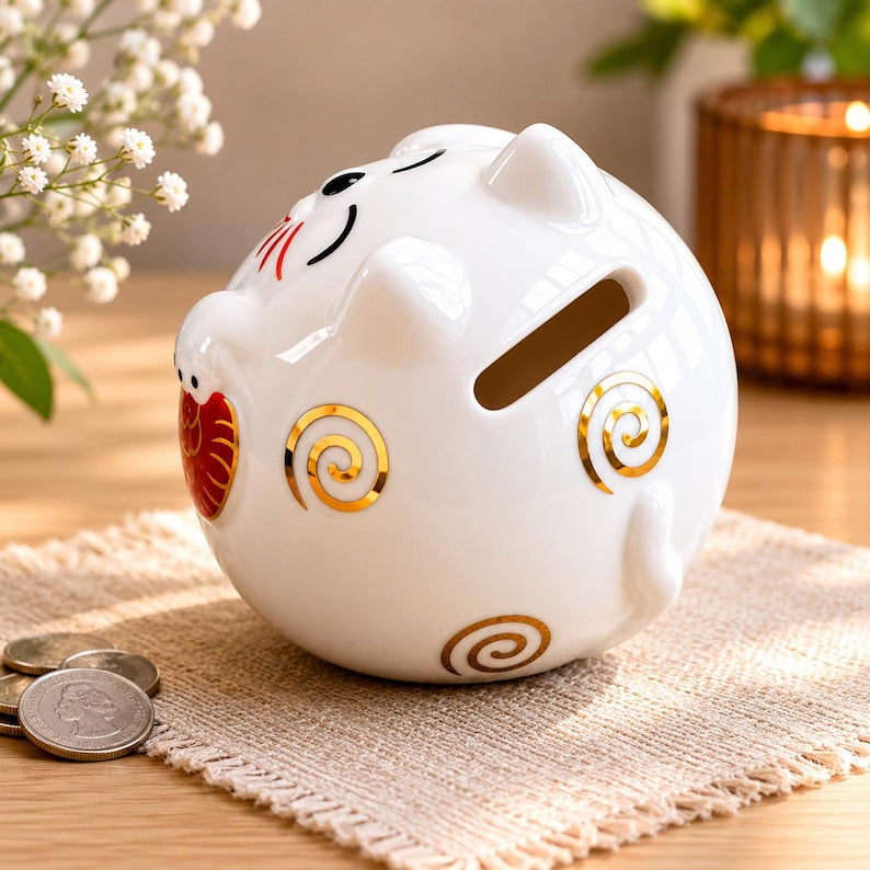 Keramik Glückskatze Sparschwein Maneki Neko Spardose Feng Shui Wohnkultur