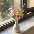 Keramik Blumenstrauß, glasierte Kunstblumen mit Drahtstiel, 21 cm Stiellänge, 3,5 cm Blütenkopf, Vase 10,5 cm