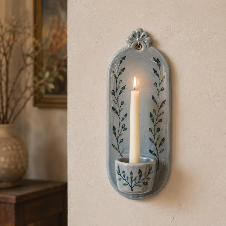 Keramik Wandkerzenhalter Handgemacht Stabkerzenhalter Powder Blue Botanisch