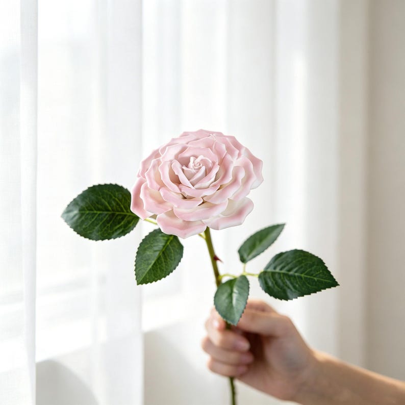 Keramik Rose handgefertigt, dekorativer Blumenstiel 10 cm Blütendurchmesser, Innenraum Dekoration