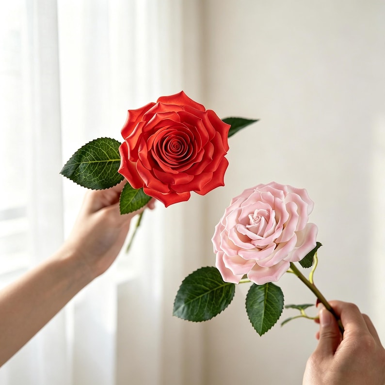 Keramik Rose handgefertigt, dekorativer Blumenstiel 10 cm Blütendurchmesser, Innenraum Dekoration