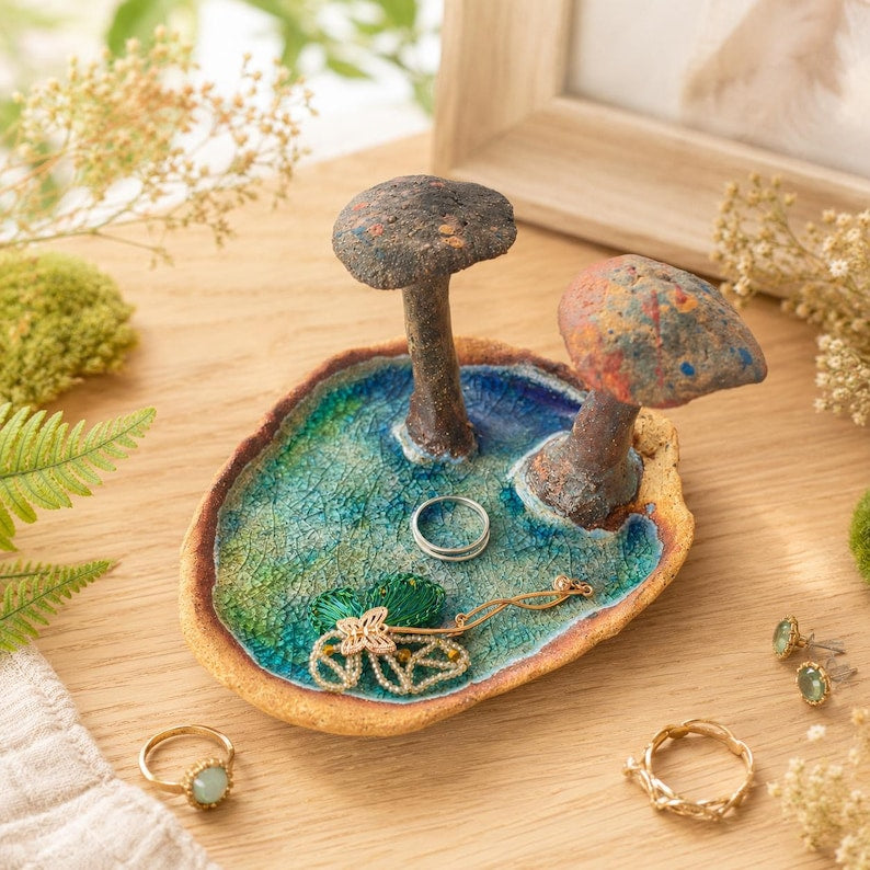 Keramik Pilz Trinket Tablett, Schmuck Catchall, Forestcore Eitelkeit Dekor
