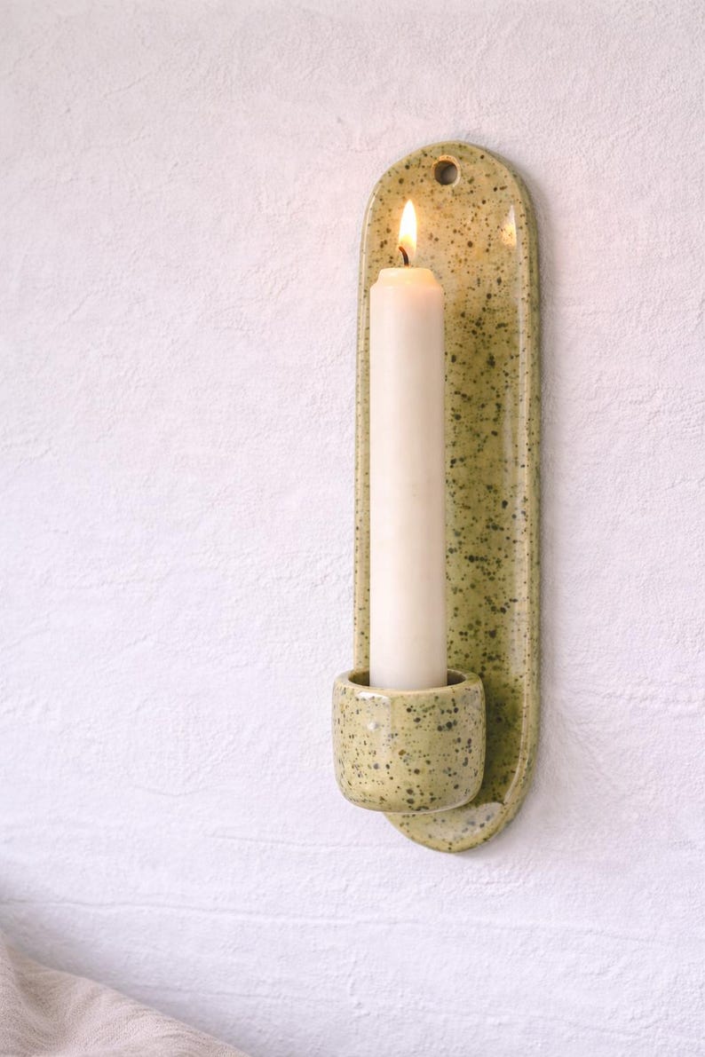 Keramik Wandkerzenhalter für Taper-Kerzen, Minimalistisch, Rustikal, 25,4 cm Höhe