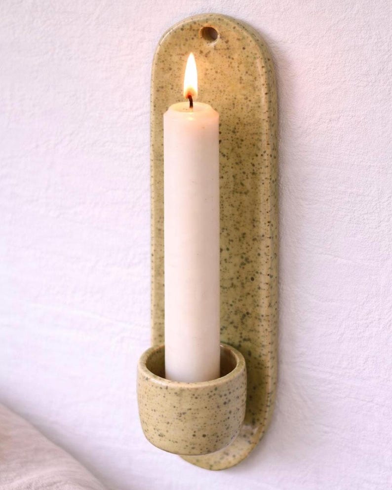 Keramik Wandkerzenhalter für Taper-Kerzen, Minimalistisch, Rustikal, 25,4 cm Höhe