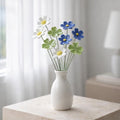 Keramik Blumenstrauß 5er Set - Glänzende Keramikblumen Dekoration für Regal, Tisch, Kaminsims in Weiß, Blau oder Grün