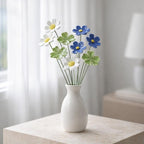 Keramik Blumenstrauß 5er Set - Glänzende Keramikblumen Dekoration für Regal, Tisch, Kaminsims in Weiß, Blau oder Grün