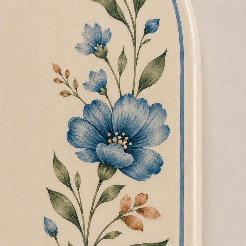 Keramik-Wandkerzenhalter mit blauen Blumen, für Stabkerze und Teelicht, handgefertigt