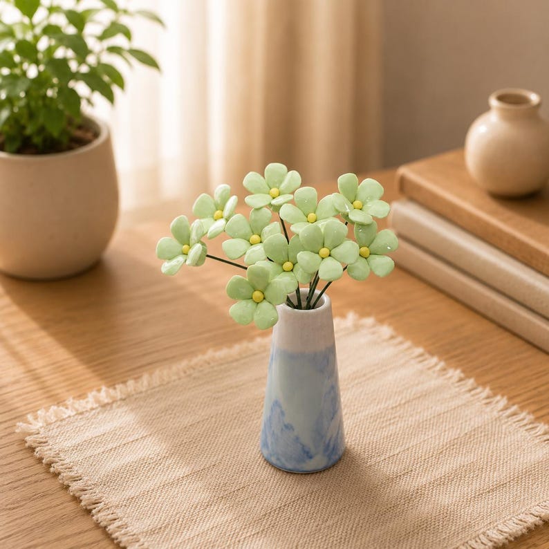 Vergissmeinnicht Keramikblumen, Blauer Blumenstrauß, Handgefertigter Blumendekor