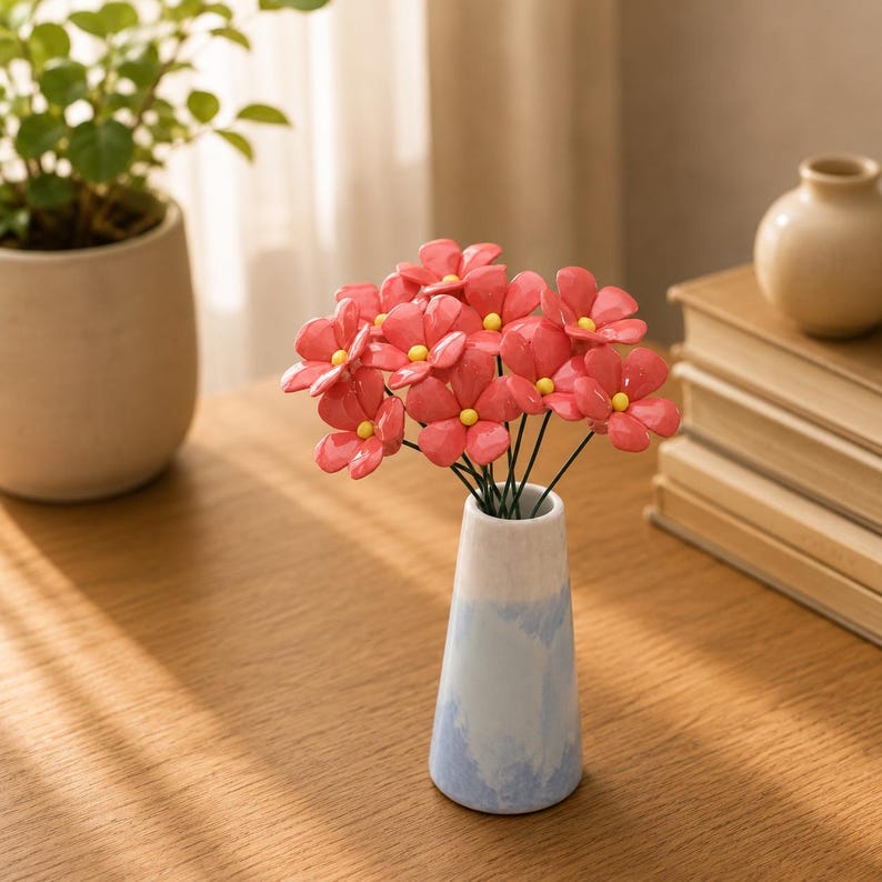 Vergissmeinnicht Keramikblumen, Blauer Blumenstrauß, Handgefertigter Blumendekor