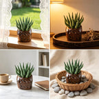 Keramik Sukkulenten Set, Mini Kaktus Schreibtisch Dekor, handgefertigte Pflanzen Ornamente, 3 Stück