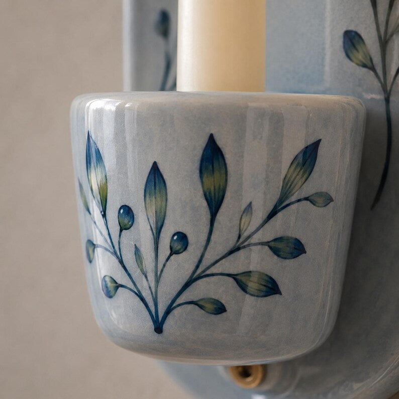 Keramik Wandkerzenhalter Handgemacht Stabkerzenhalter Powder Blue Botanisch