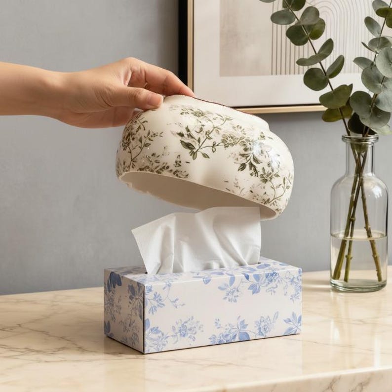Keramikbezug für Taschentücherbox - Handbemalter Blumen-Tücherhalter - Quadratische Porzellanbox für Wohnzimmerdekor