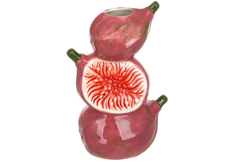 Keramikvase mit Feigenmotiv, ästhetische Obstvase für Blumen, maximalistische Feigenfigur als Wohnaccessoire