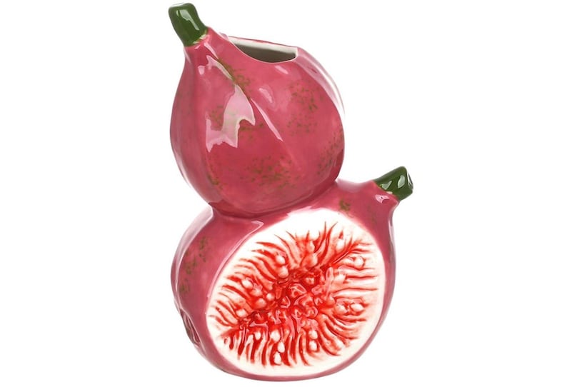 Keramikvase mit Feigenmotiv, ästhetische Obstvase für Blumen, maximalistische Feigenfigur als Wohnaccessoire
