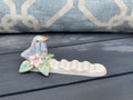 Keramik Pinselablage mit Vogel Akzent - Handbemalt, Steinzeugton, 12 x 5 cm