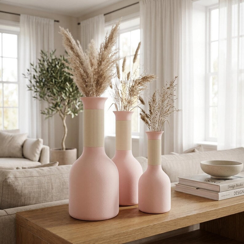 Moderne, zweifarbige Vase mit geripptem Hals und Soft-Touch-Oberfläche – wasserdicht – 24,5 cm