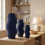 Moderne Vase mit welliger Rillenstruktur - Organische Deko Vase für Trockenblumen - 3D Druck - Höhen 11-25 cm
