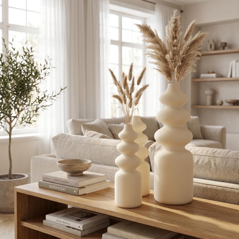 Nordic Vase FUZZY Skulptur-Vase in 5 Größen | Schlanke matte Vase für Trockenblumen