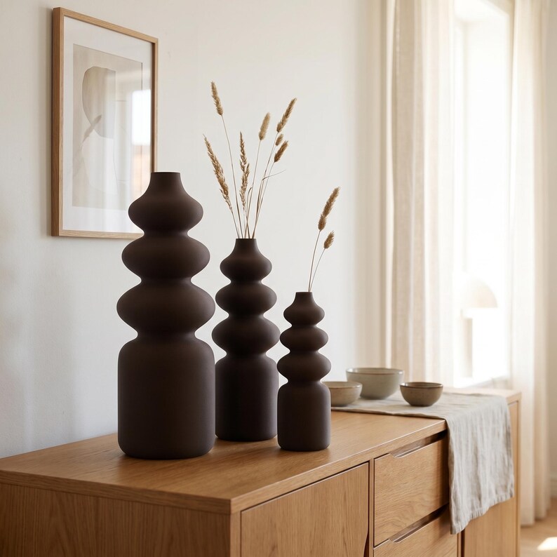 Nordic Vase FUZZY Skulptur-Vase in 5 Größen | Schlanke matte Vase für Trockenblumen