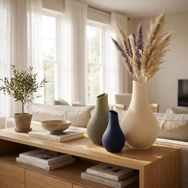 Bauchige Deko Vase mit schrägem Hals für Trockenblumen & Pampasgras