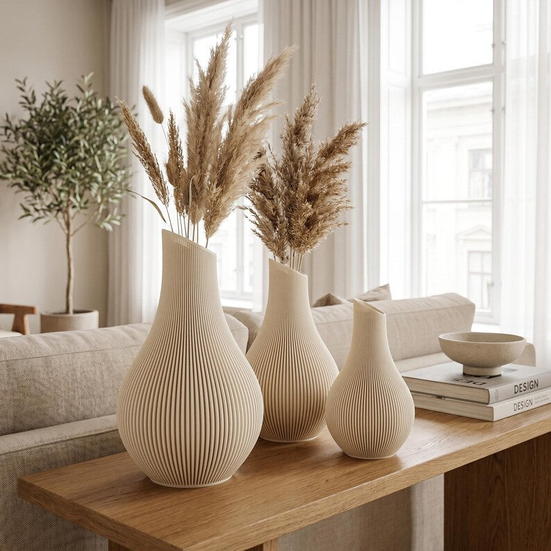 Bauchige Deko Vase mit schrägem Hals für Trockenblumen & Pampasgras