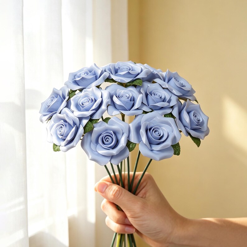 Keramik-Rosenblüte mit Stiel, Porzellanrose, Hochzeitsdekoration, Wohnaccessoire