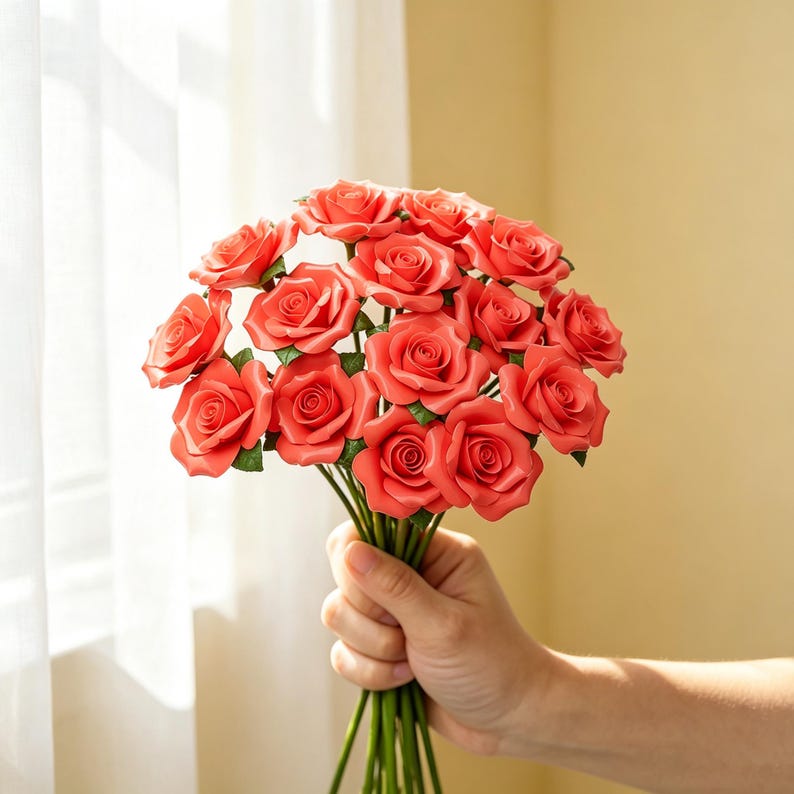 Keramik-Rosenblüte mit Stiel, Porzellanrose, Hochzeitsdekoration, Wohnaccessoire