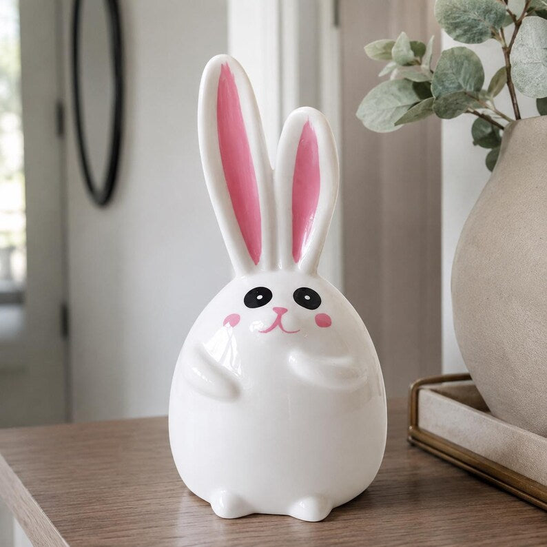 Keramik Spardose in Hasenform, Weiß, 15,5 cm Höhe, Münzaufbewahrung, Dekorative Tierfigur