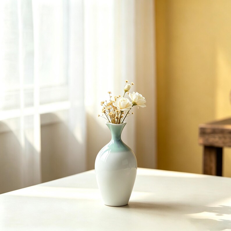 Handgefertigte Mini-Keramikvase, kleine Blumenvase, glasierte Keramik, 15,5 cm