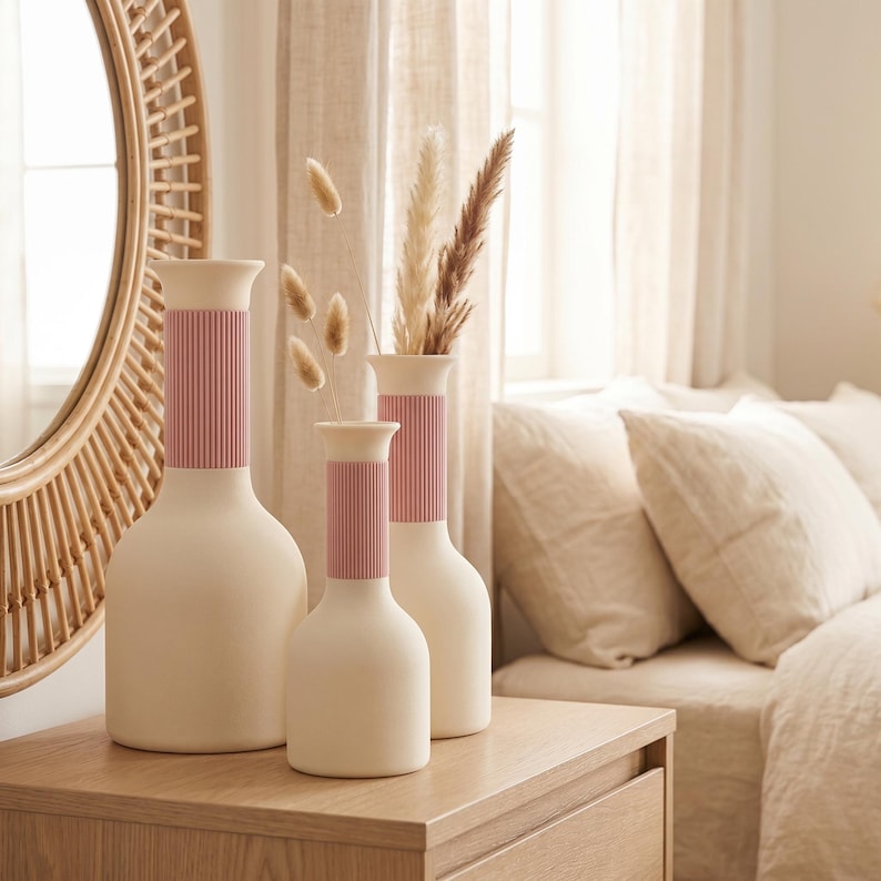 Moderne, zweifarbige Vase mit geripptem Hals und Soft-Touch-Oberfläche – wasserdicht – 24,5 cm