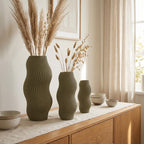 Moderne Vase mit welliger Rillenstruktur - Organische Deko Vase für Trockenblumen - 3D Druck - Höhen 11-25 cm