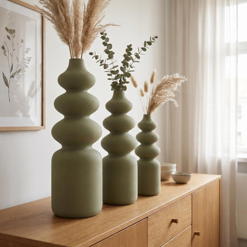 Nordic Vase FUZZY Skulptur-Vase in 5 Größen | Schlanke matte Vase für Trockenblumen