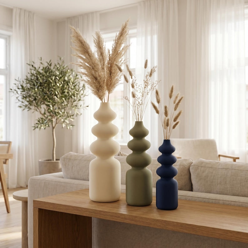 Nordic Vase FUZZY Skulptur-Vase in 5 Größen | Schlanke matte Vase für Trockenblumen