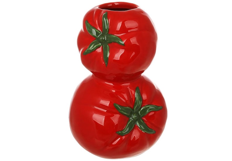 Tomatenförmige Keramikvase | Rote glasierte Blumenvase für Küche & Tisch