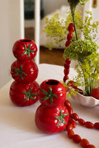 Tomatenförmige Keramikvase | Rote glasierte Blumenvase für Küche & Tisch
